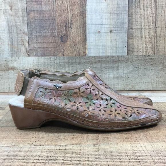 Pikolinos Green Tan Perforated Wedge Sandals Womens 39 8.5-9 Slingback - Picture 1 of 14